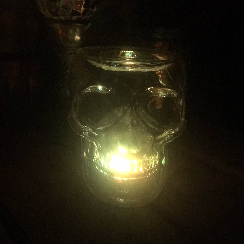 Light Up Skull 3 Wick Glass Candle Holder K190917