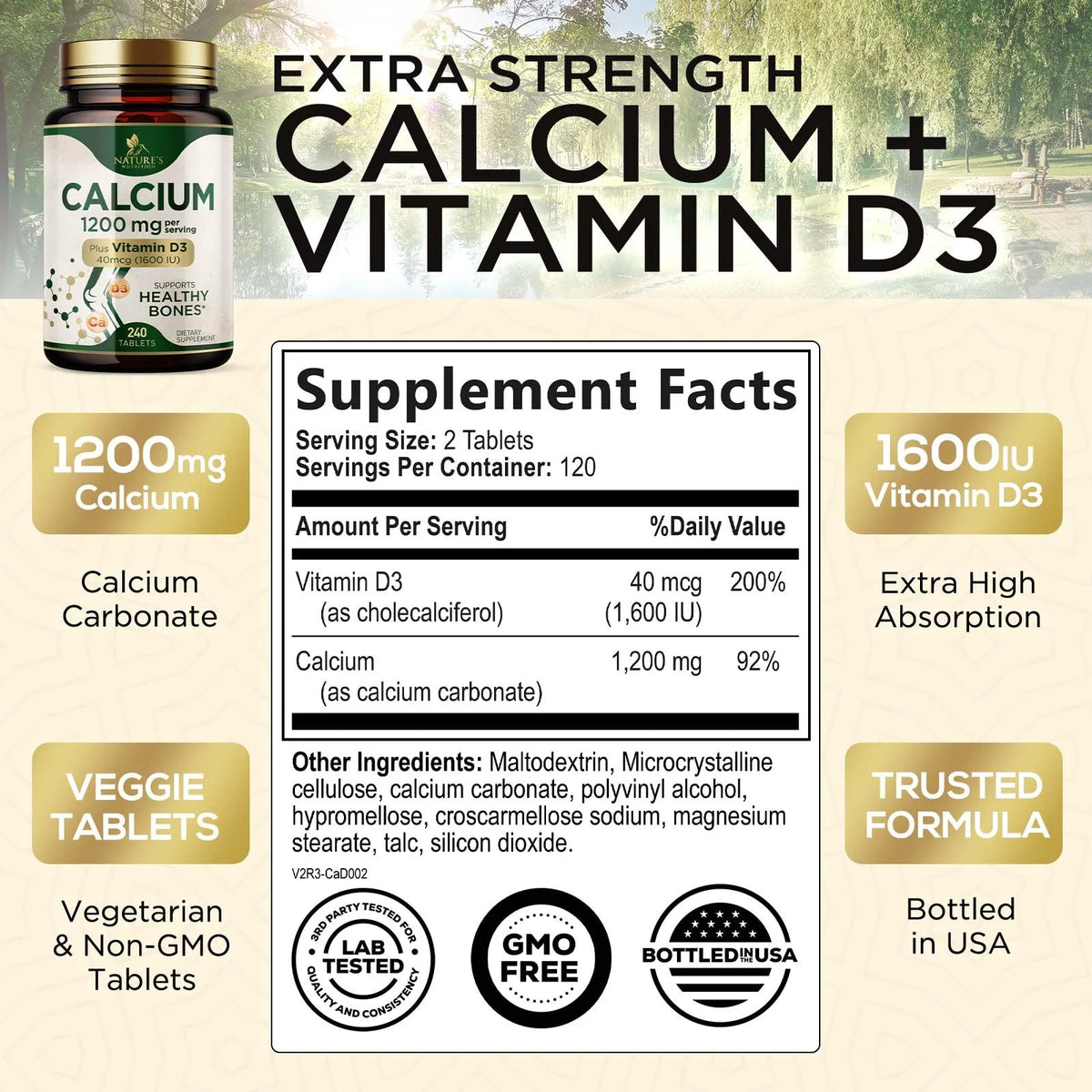 240 Tablets Calcium 1200 mg with Vitamin D3 Dietary Supplement O877261
