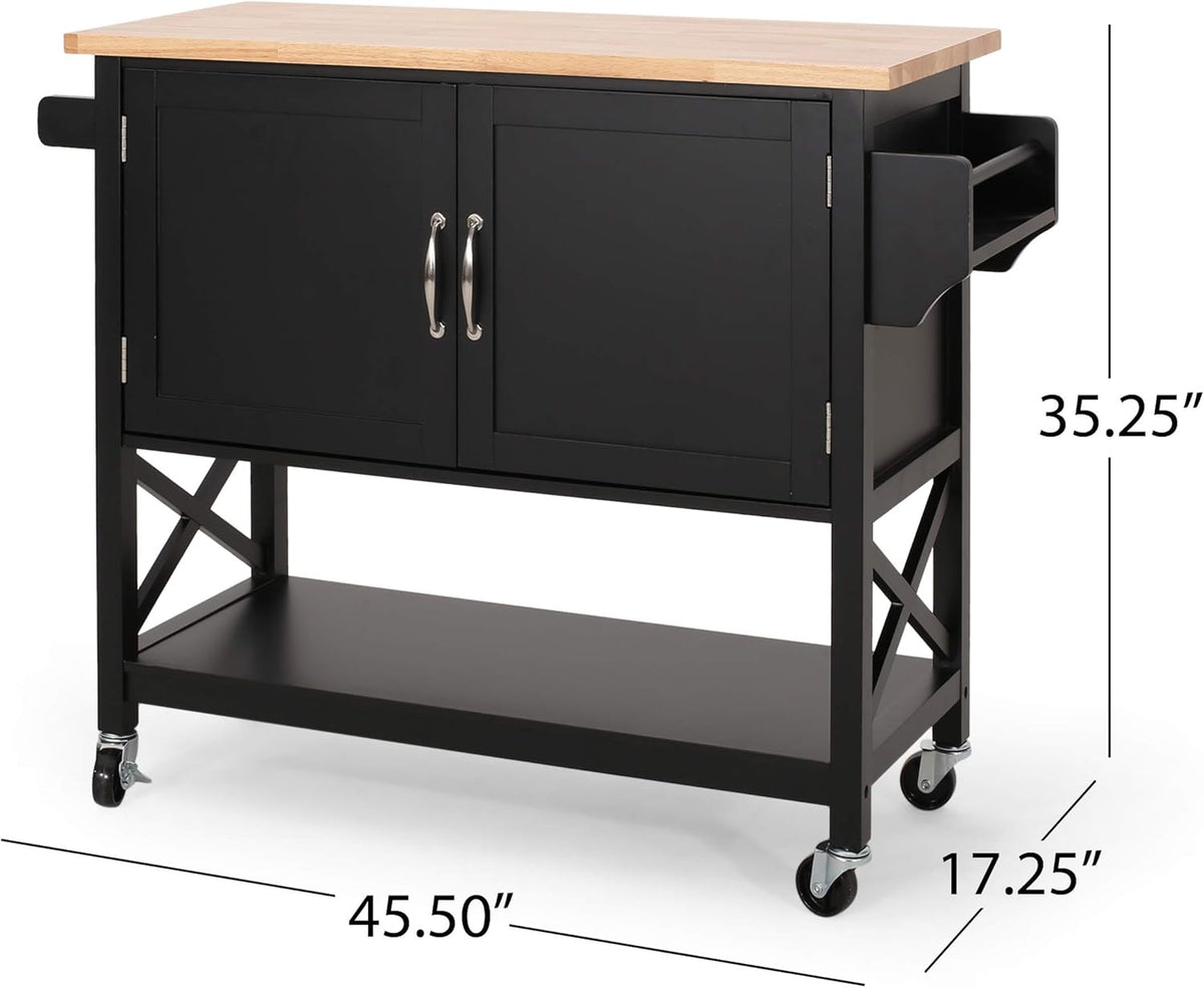 Black Natural Kitchen Cart with Wheels M56316