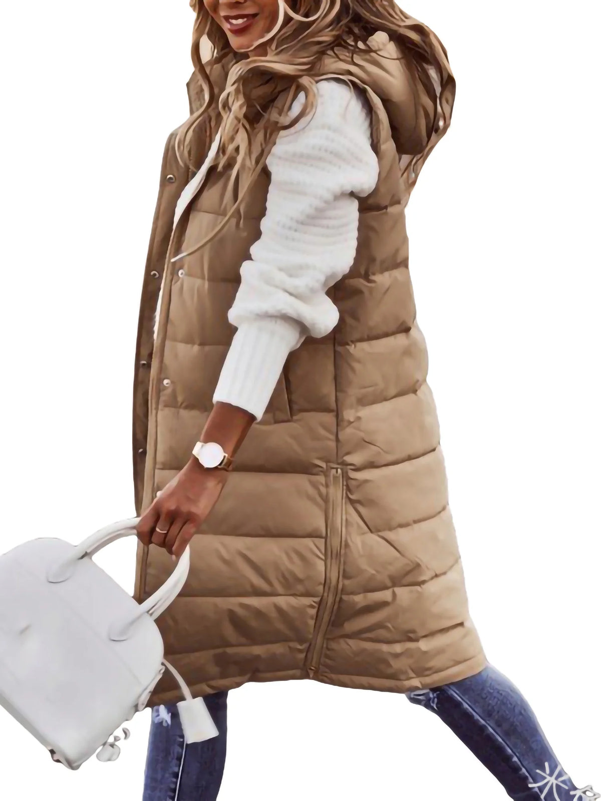 Women's Hooded Down Vest Sleeveless Puffer Jacket with Pockets E8212