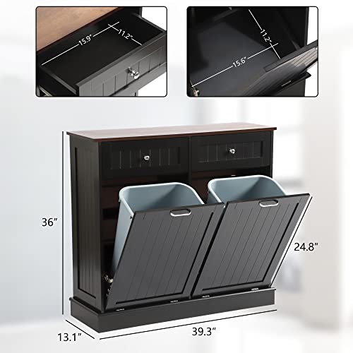 Teal Wood Tilt Out Trash Can Cabinet with Double Hidden Trash Can Holder Q284664