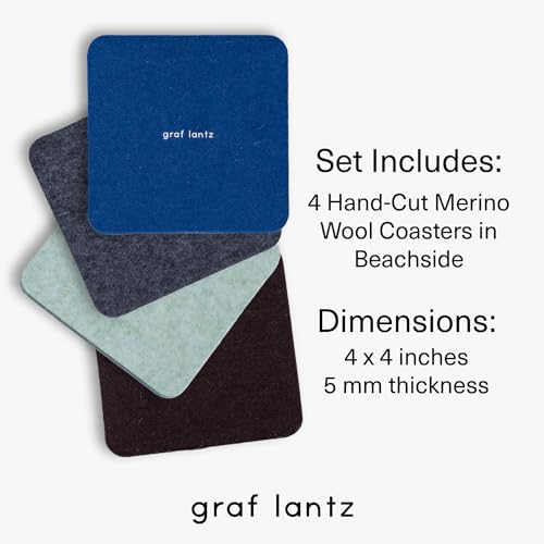 4" x 4" x 5 mm 4 Coaster Set 100% Merino Wool Felt Coasters I773