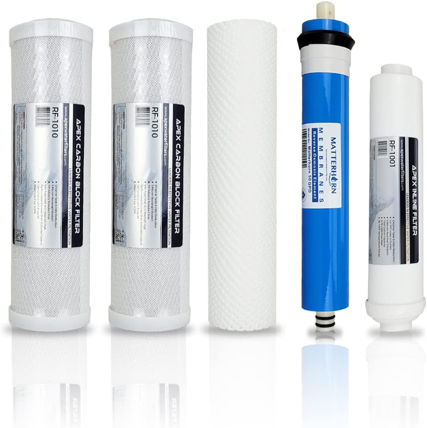 10 5 stage Reverse Osmosis Replacement Filter Pack with 50 GPD Membrane, Sediment, Dual Carbon block, Pack of 2 X17266