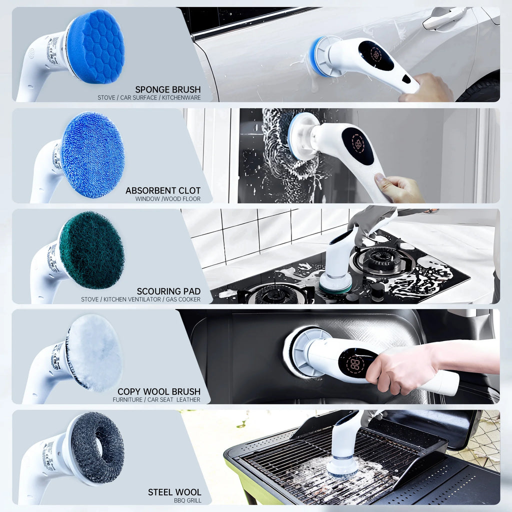Cordless Electric Spin Scrubber with 9 Replaceable Brush Heads X7423
