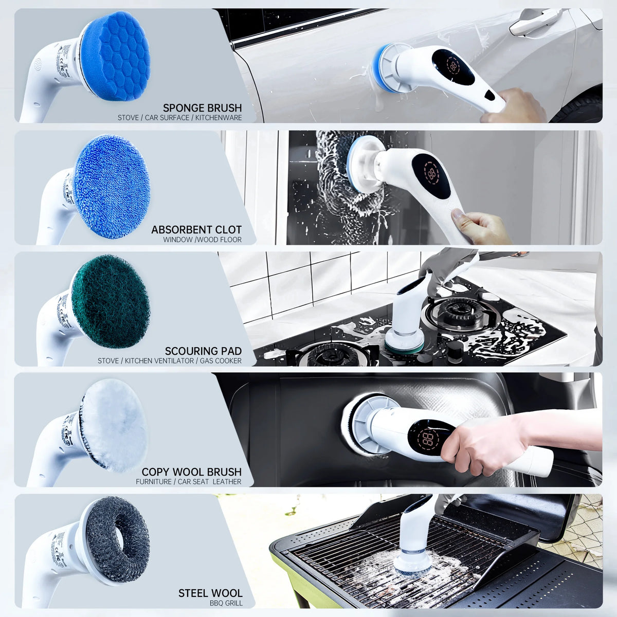 Cordless Electric Spin Scrubber with 9 Replaceable Brush Heads X7423