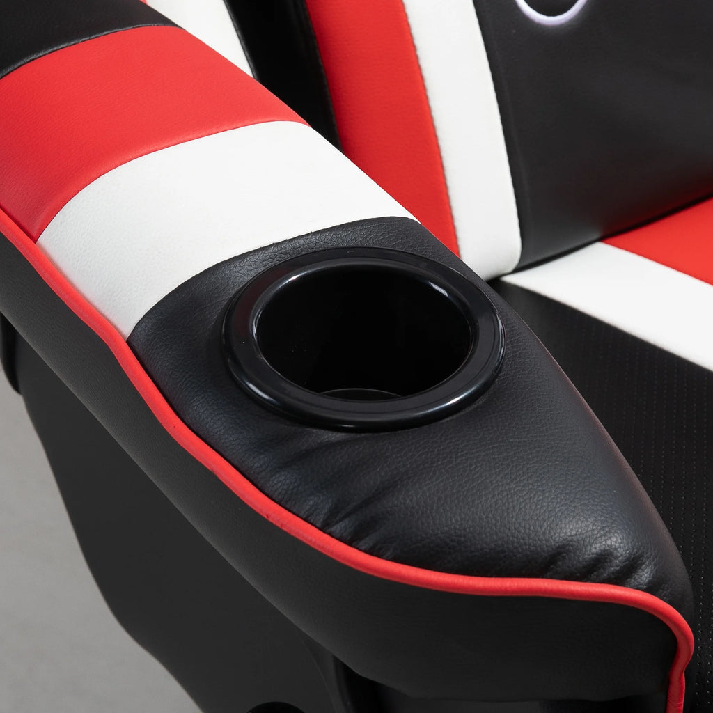 Black White Red Gaming Chair with Footrest and Cup Holder O54872