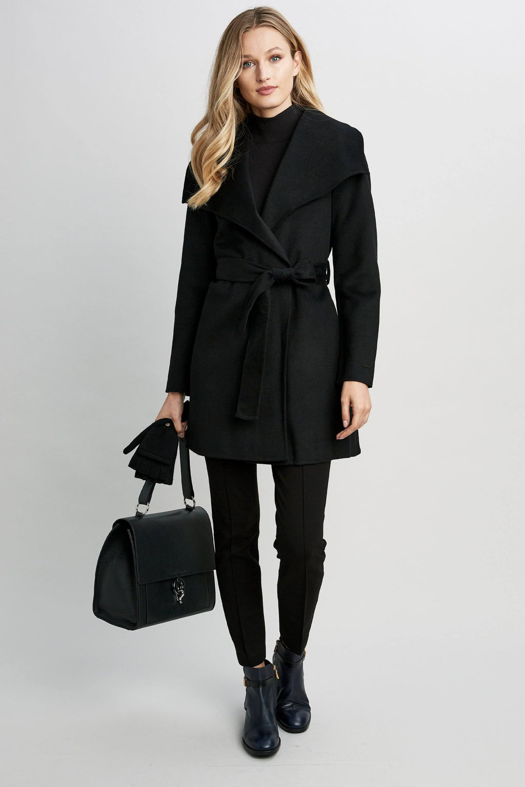 Black Belted Wrap Coat U800224
