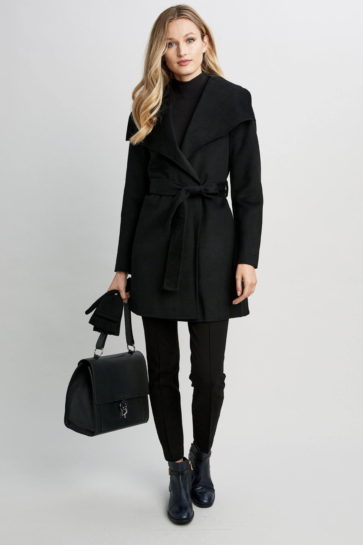Black Belted Wrap Coat U800224