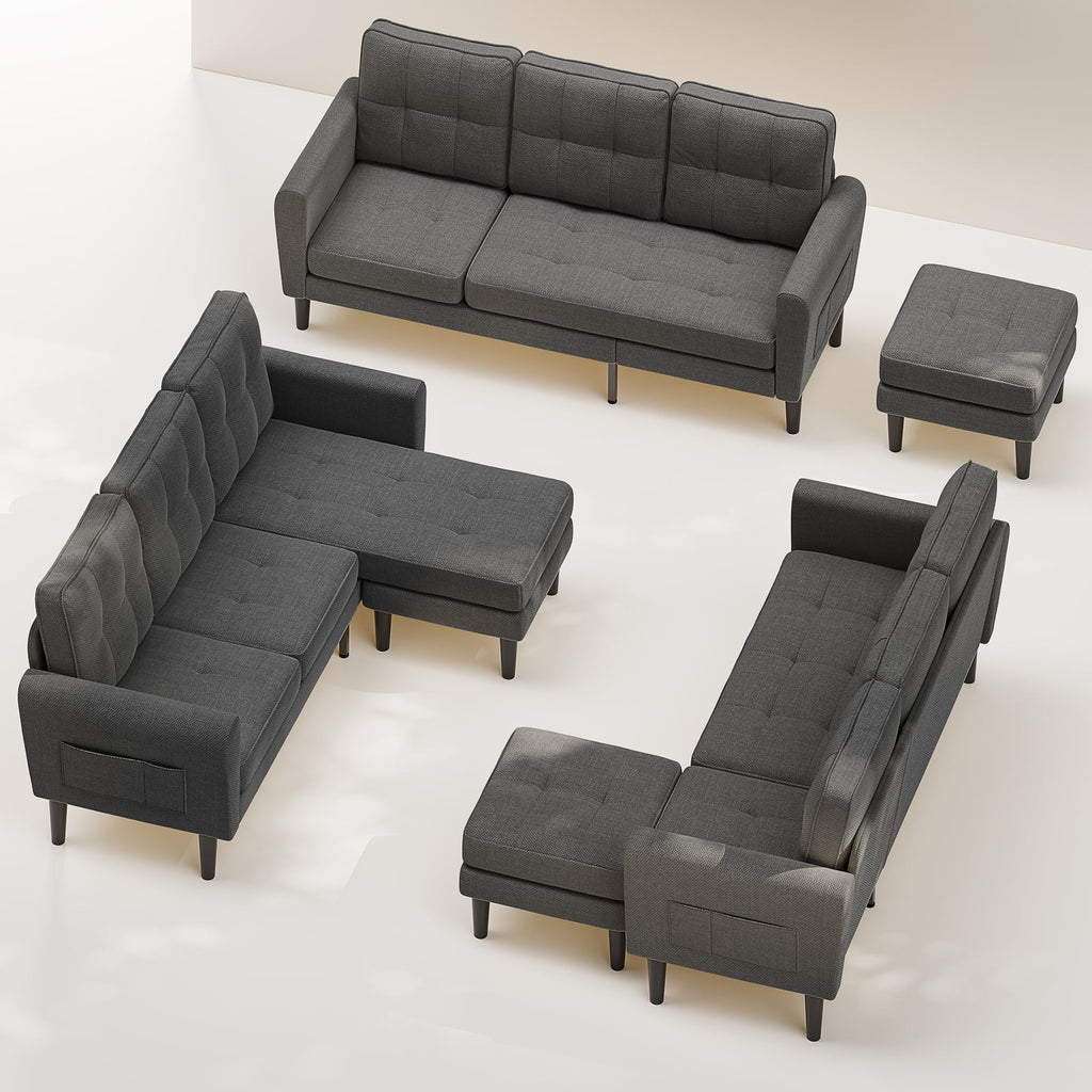 Dark Gray L Shaped Sectional Sofa Bed with Ottoman H7041