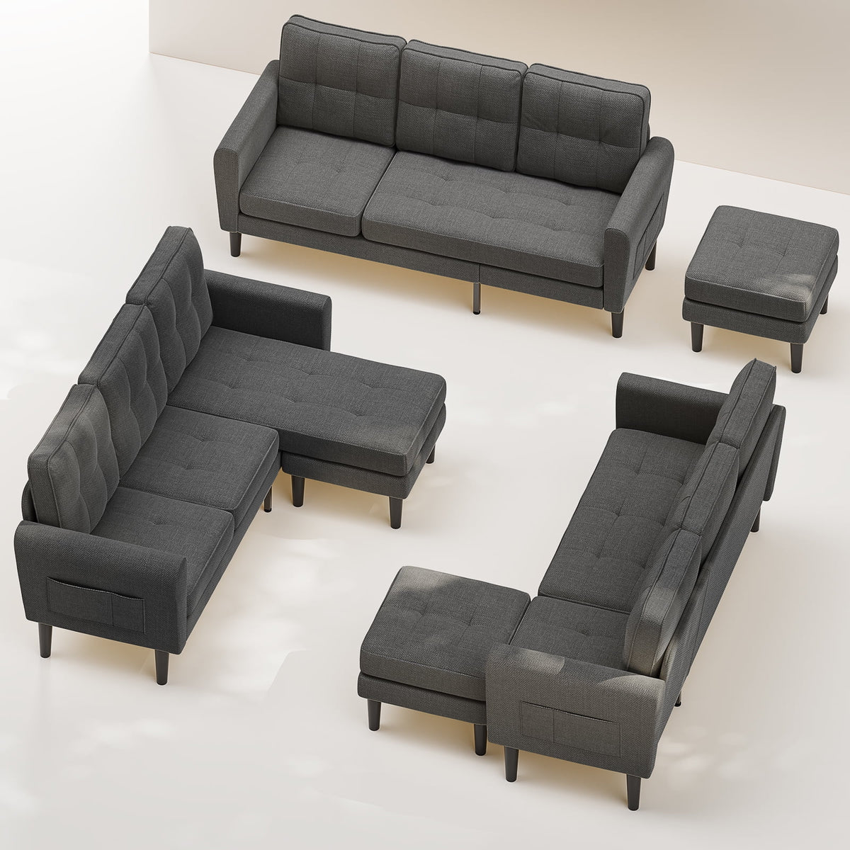 Dark Gray L Shaped Sectional Sofa Bed with Ottoman H7041