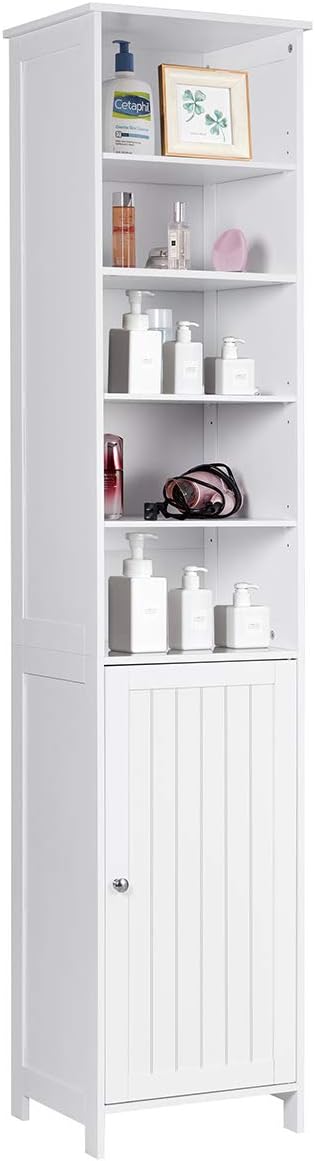 Gray Tall Bathroom Tower Cabinet with Adjustable Shelves B588618