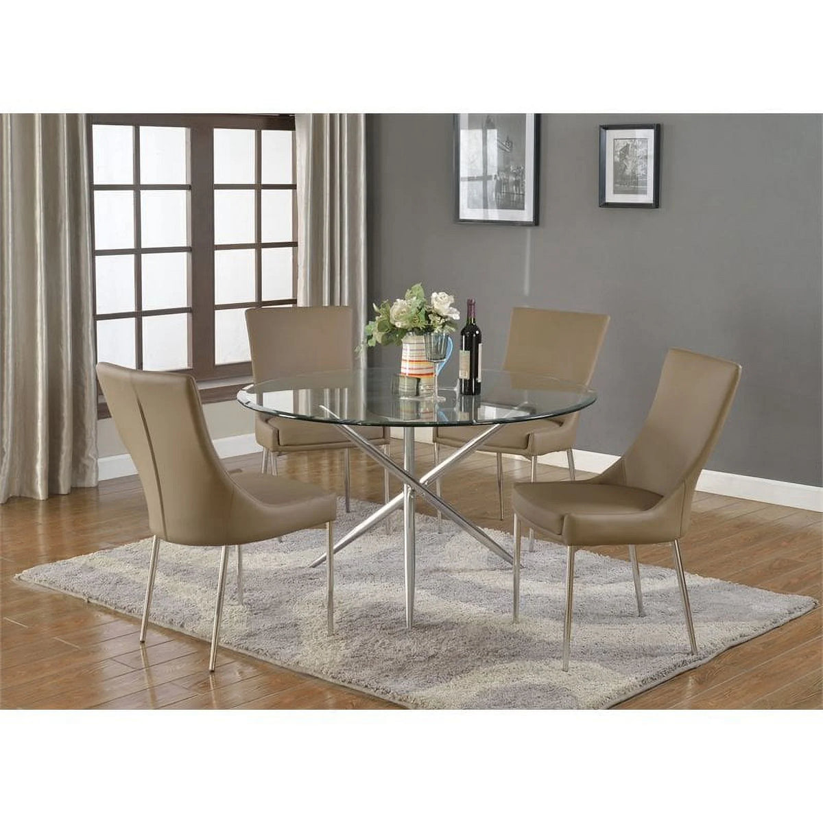 Round Steel and Glass Dining Table W1328
