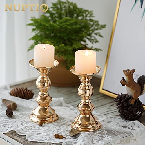 2 Pcs Gold Metal Pillar Candle Holders N6791