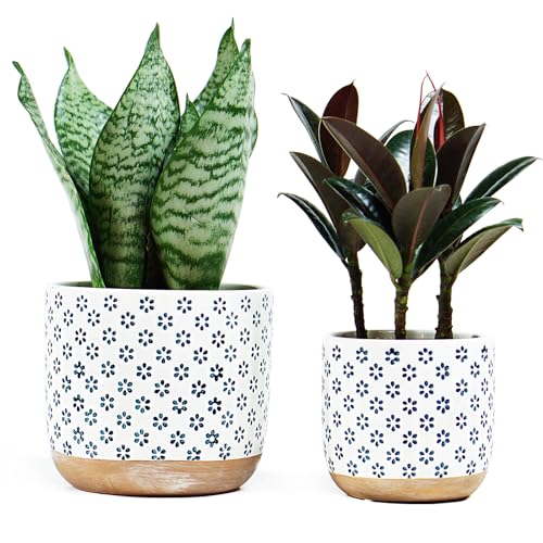 Set of 2 Ceramic Stoneware Plant Pots with Drainage Hole L390
