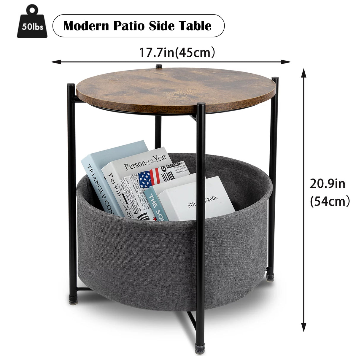 Round Side End Table with Fabric Storage Basket B74617
