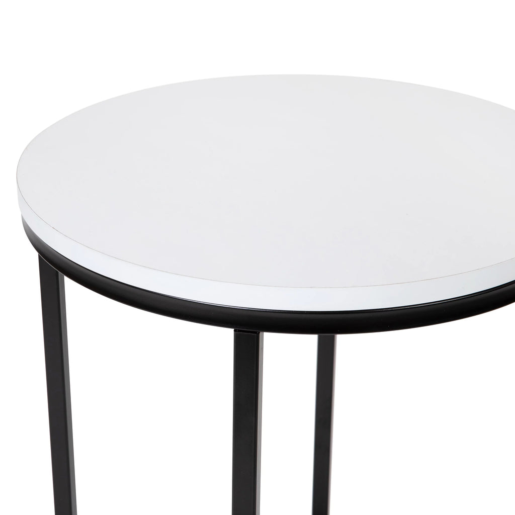 Modern End Table with Black Metal Frame and White Laminate Top Q39892