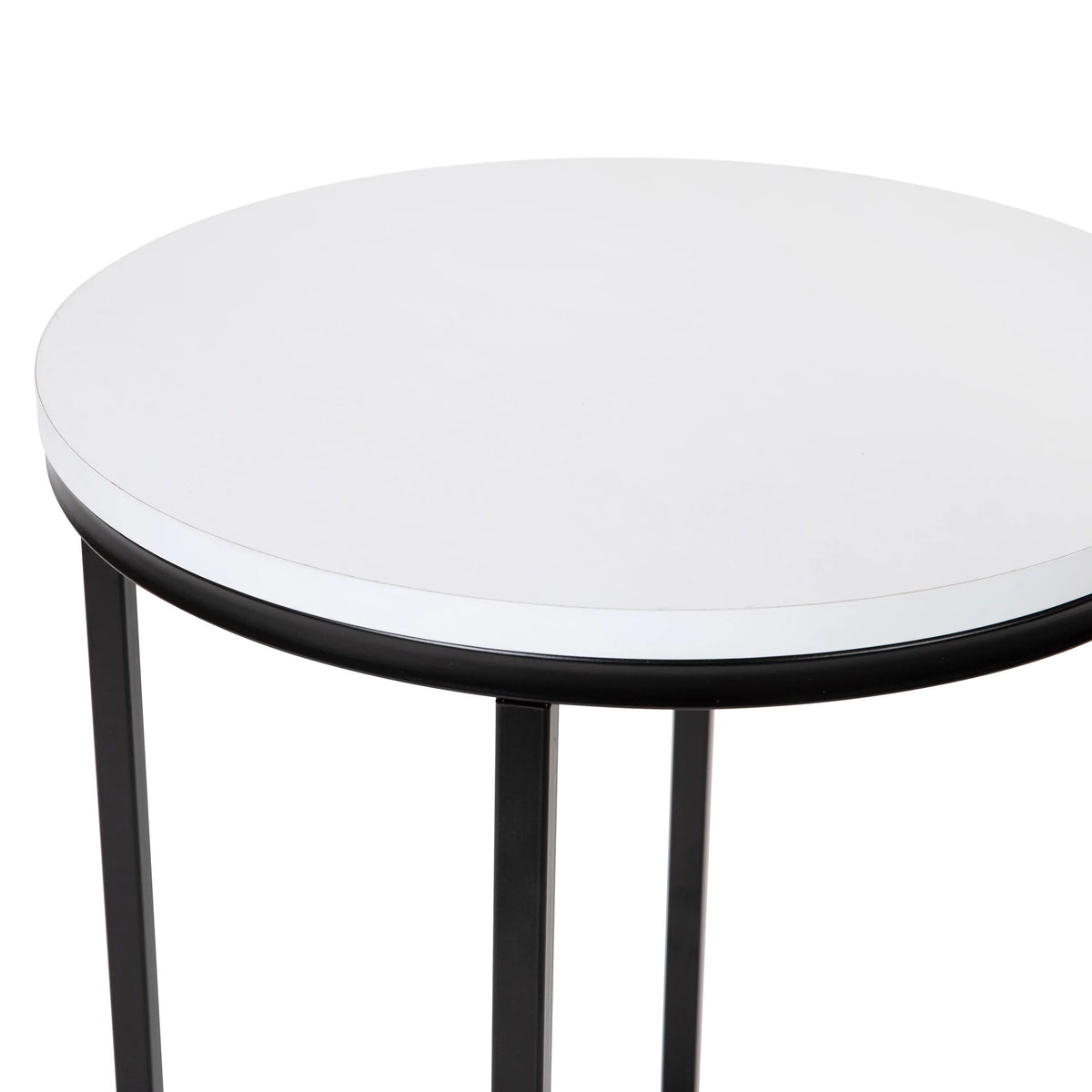 Modern End Table with Black Metal Frame and White Laminate Top Q39892