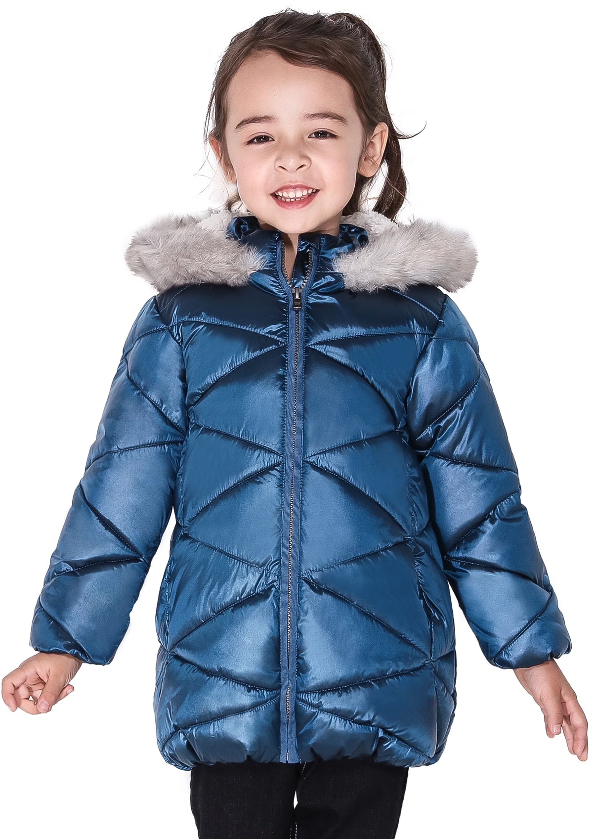 Girls Hooded Sherpa Lined Lightweight Puffy Waterproof Jacket Q20817