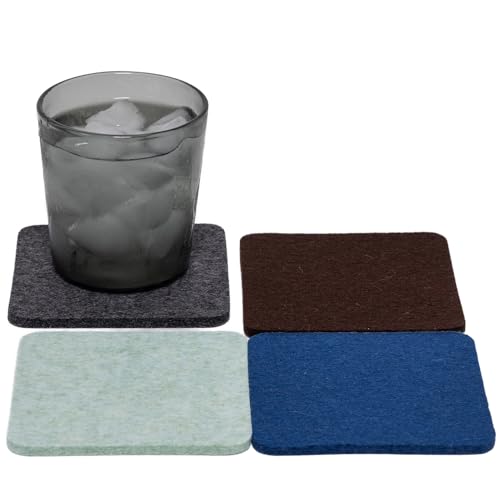 4" x 4" x 5 mm 4 Coaster Set 100% Merino Wool Felt Coasters I773