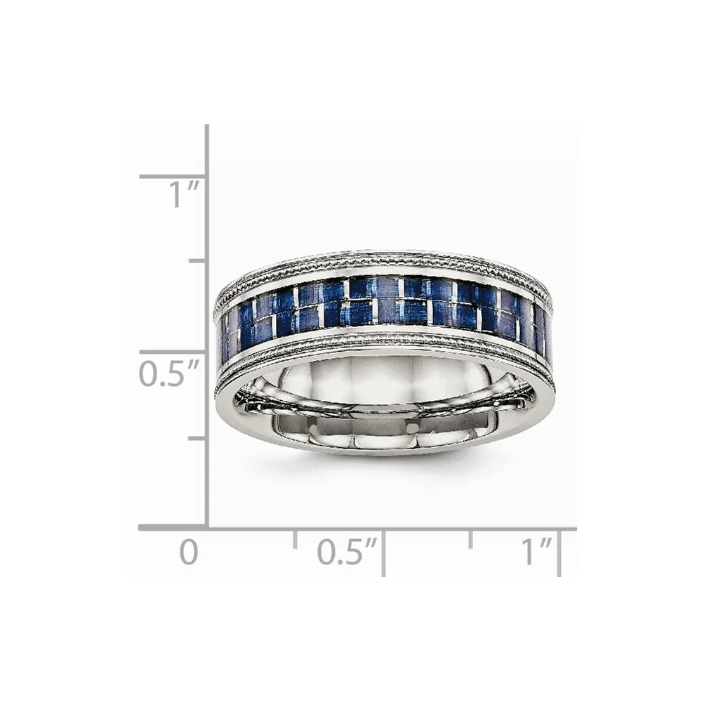 Stainless Steel Ring with Blue Carbon Fiber Inlay P106856