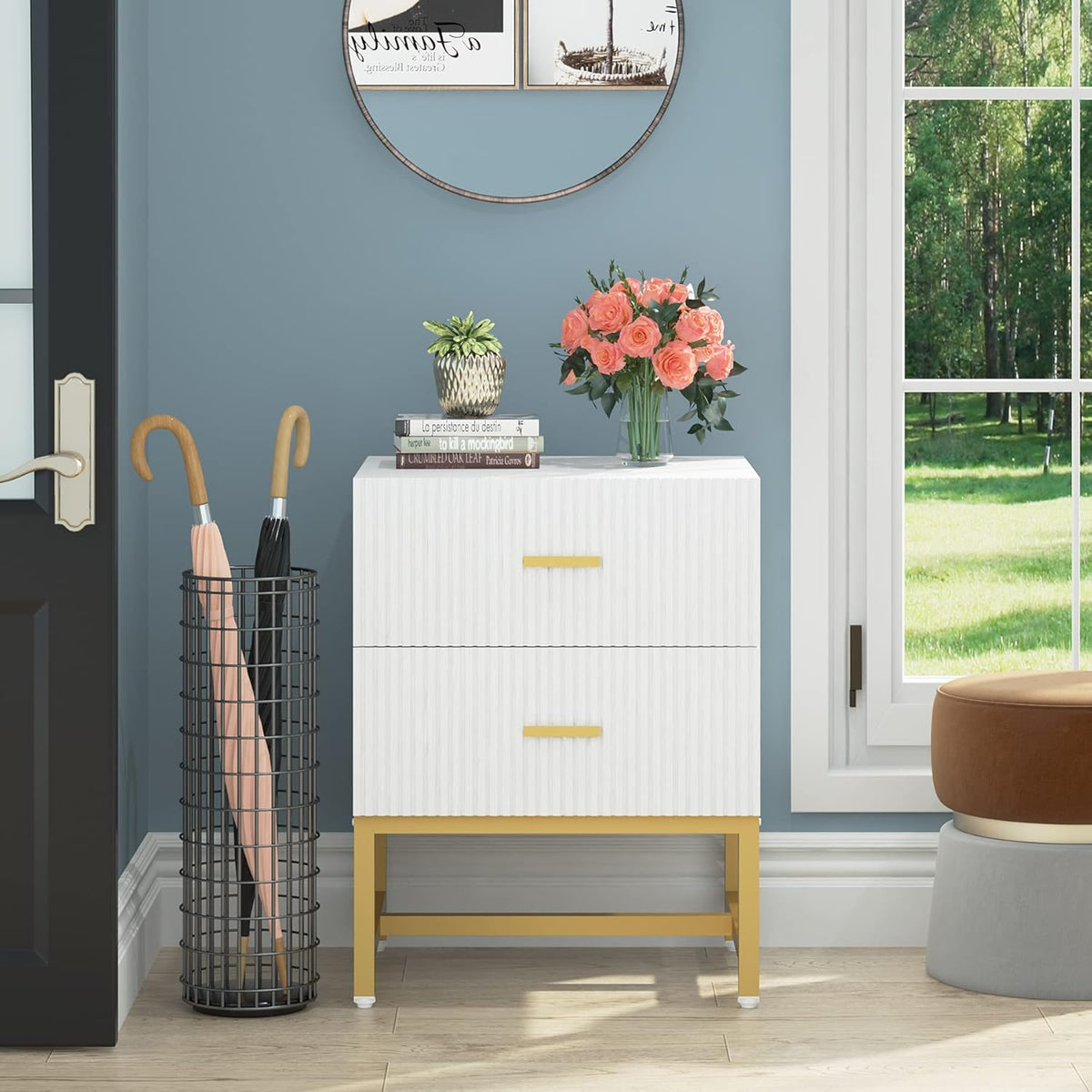 2-Drawer Nightstand with Storage Cabinet Metal Frame M500