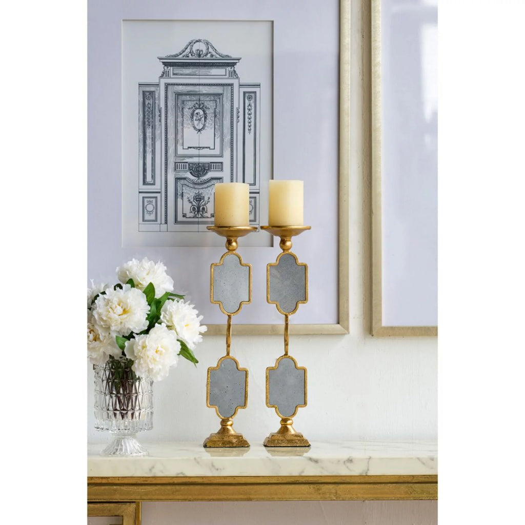 Set of 2 Gold and Gray Candle Holders C2106