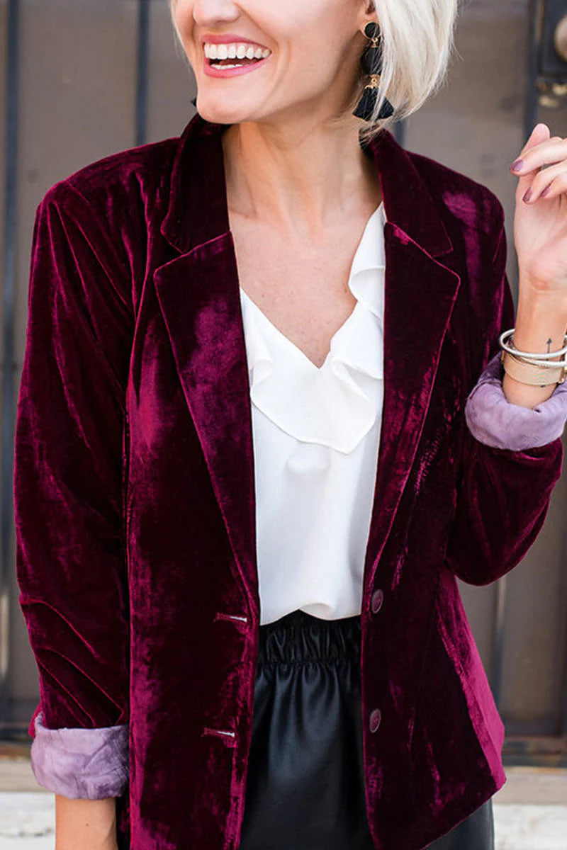 Solid Patchwork V Neck Outerwear K327846