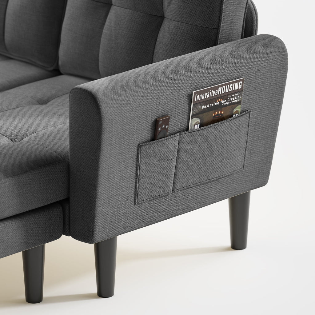 Dark Gray L Shaped Sectional Sofa Bed with Ottoman H7041