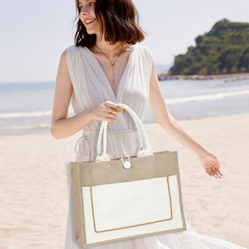 10 Pack Reusable Jute Canvas Tote Bags with Handles X1782