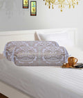 White Gold Elephant Jacquard Weave Round Tube Bolster Pillow Covers Set of 2 Pcs V3928