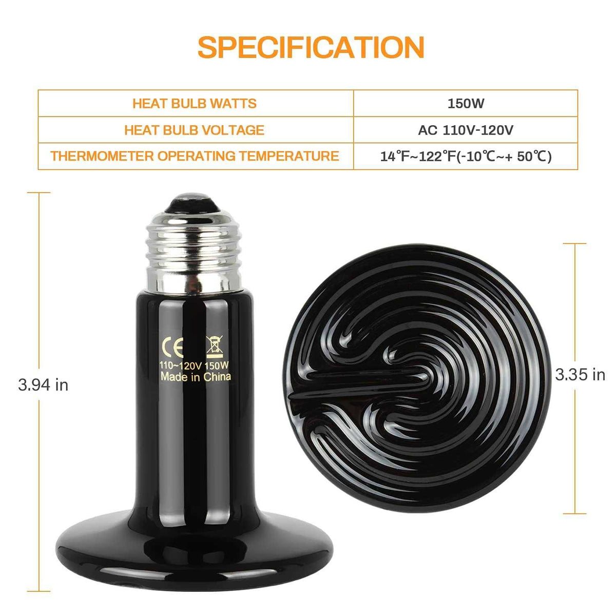 150W Ceramic Heat Emitter Reptile Heat Lamp C282