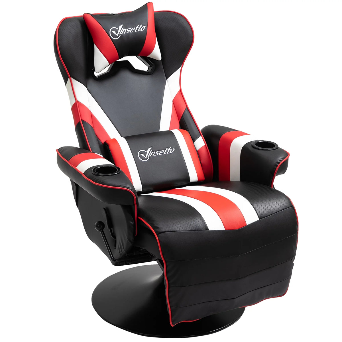 Black White Red Gaming Chair with Footrest and Cup Holder O54872