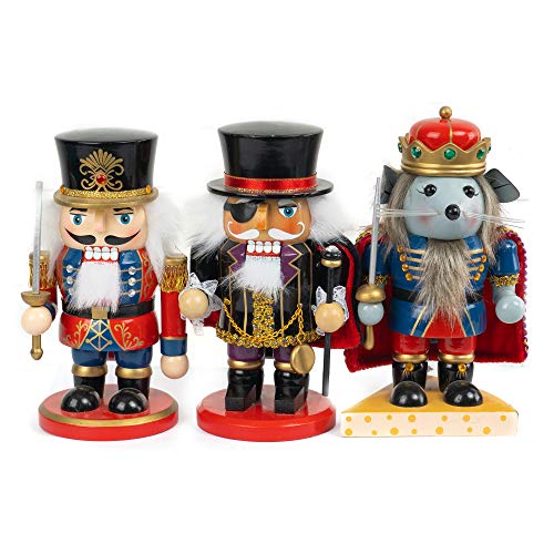 3 Set Christmas Nutcrackers Figures, 7 Inch Handmade Wooden Nutcracker Decorations I11569