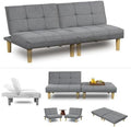 Grey Fabric 3-In-1 Convertible Futon Sofa Bed Twin USB Loveseat Couch Daybed with Folding Adjustable Backless 2 Piece Small Futon Couch Chairs X70176