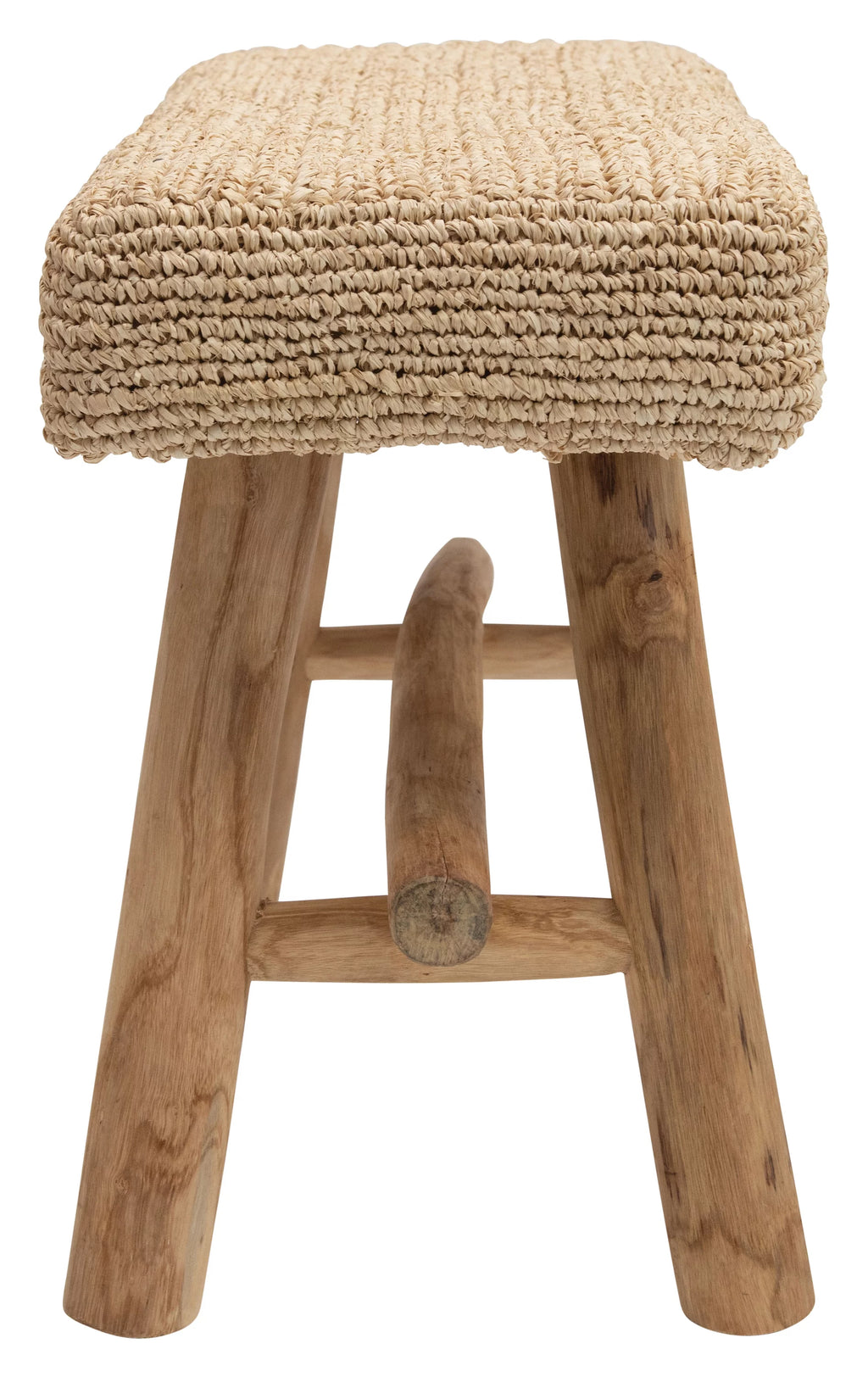 Woven Mendong Covered Stool with Teak Wood Legs C16589