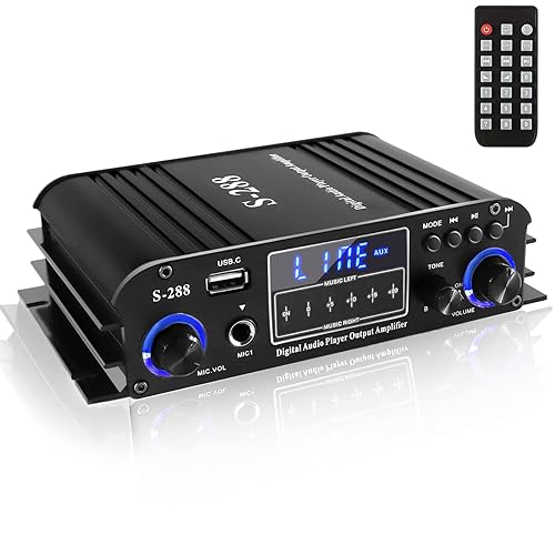 4 Channel Bluetooth 5.0 Stereo Amplifier, 50Wx4 Power Amp, 1200W Max, Class D Home Audio Receiver P522