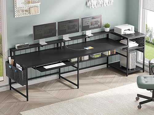 Grey L Shaped Desk with Power Outlets and LED Strip J76398