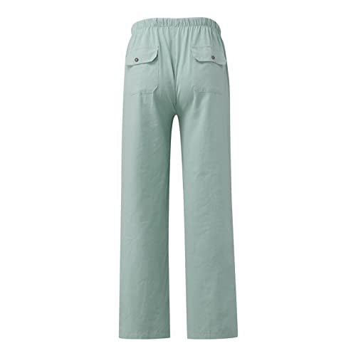 Linen Pants with Pockets Elastic High Waist I5995