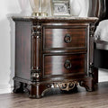 Brown Traditional Wood Carved Marble Nightstand B100507