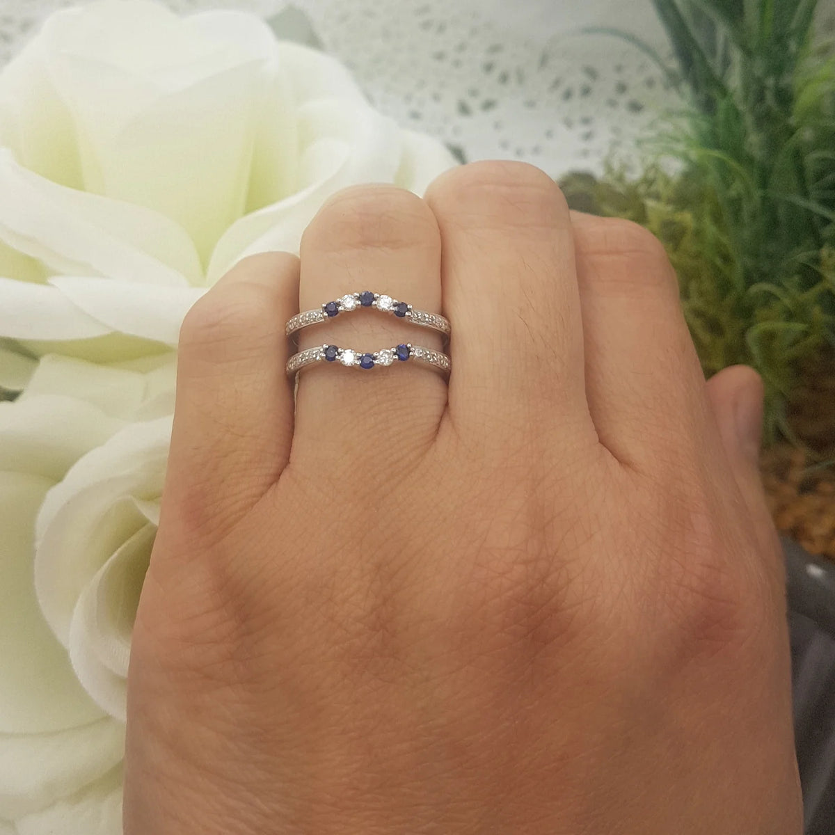 18K White Gold Sapphire Diamond Ring Y47929