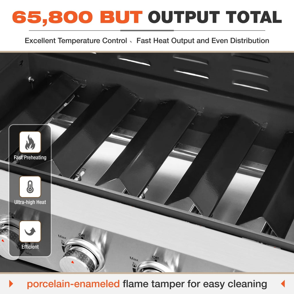 6 Burner Propane Gas Grill with Side Burner Stainless Steel T310