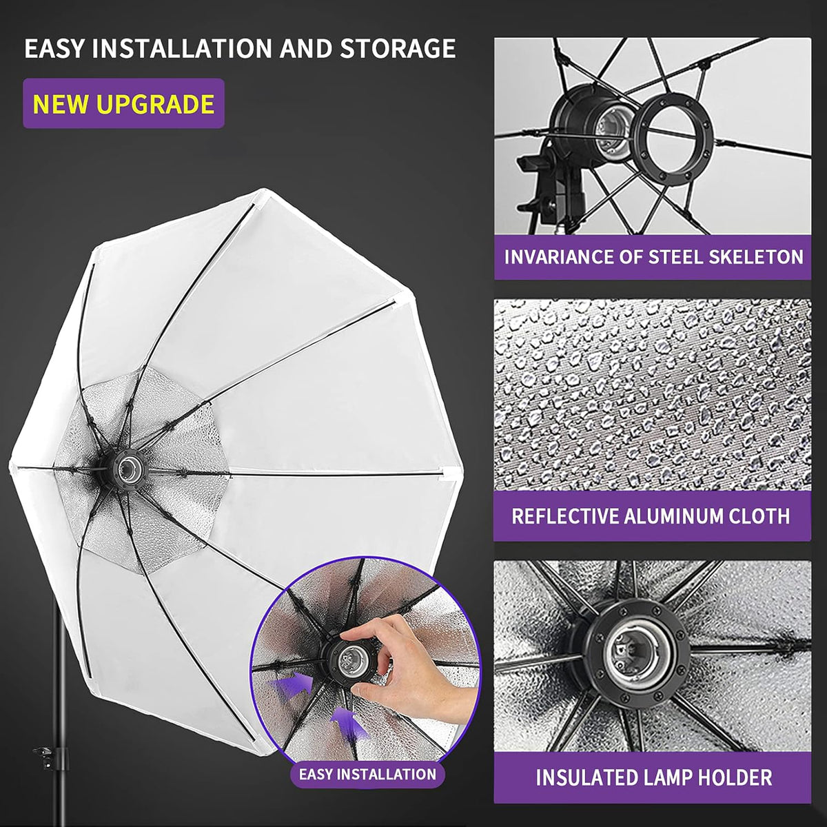 Softbox Lighting Kit 20''x28'' Photography Continuous Lighting System with 2x85W Dimmable LED Bulb A269
