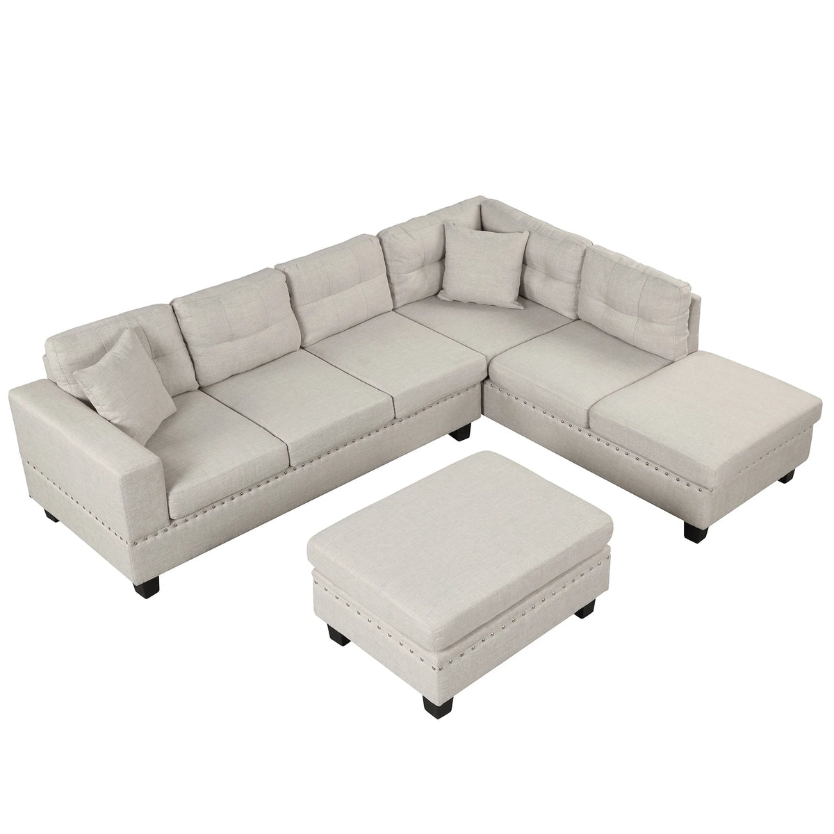 Light Gray Sectional Sofa with Storage Ottoman and Cup Holder P394929