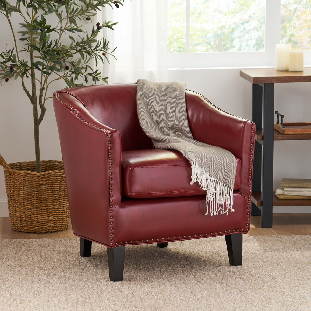 Red Bonded Leather Club Chair N397