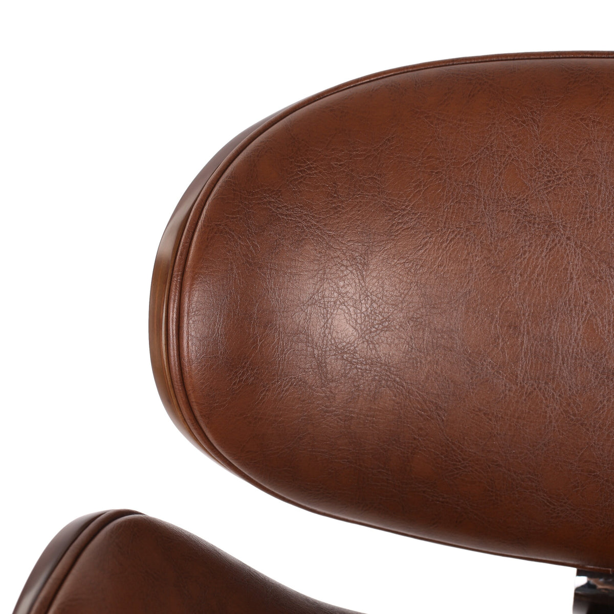 Walnut + Cognac Upholstered Swivel Barstool O93614