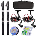 2.1m 2PCS Collapsible Carbon Fiber Fishing Rods with Spinning Reels Carrier Bag O40940