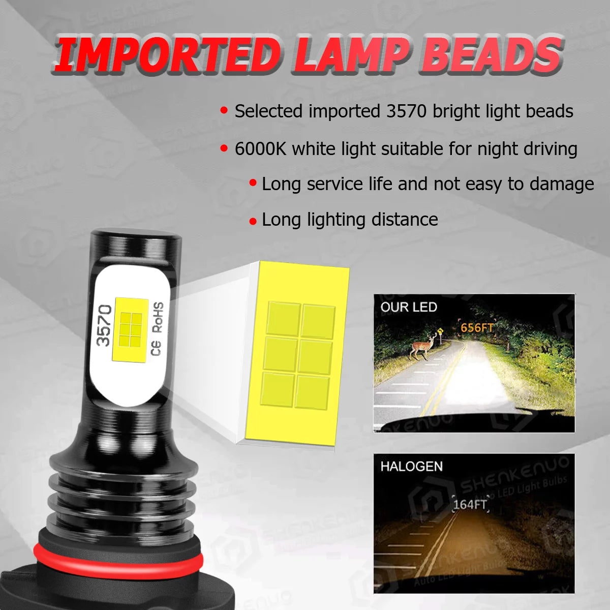 LED Headlight Bulbs 9005 H11 High/Low Beam Fog Light 6000k 6Pcs J876