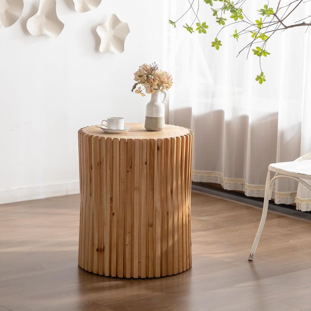 Cylindrical Coffee Table with Vertical Texture Relief Design R905314