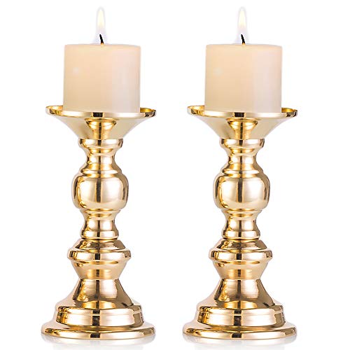 2 Pcs Gold Metal Pillar Candle Holders N6791
