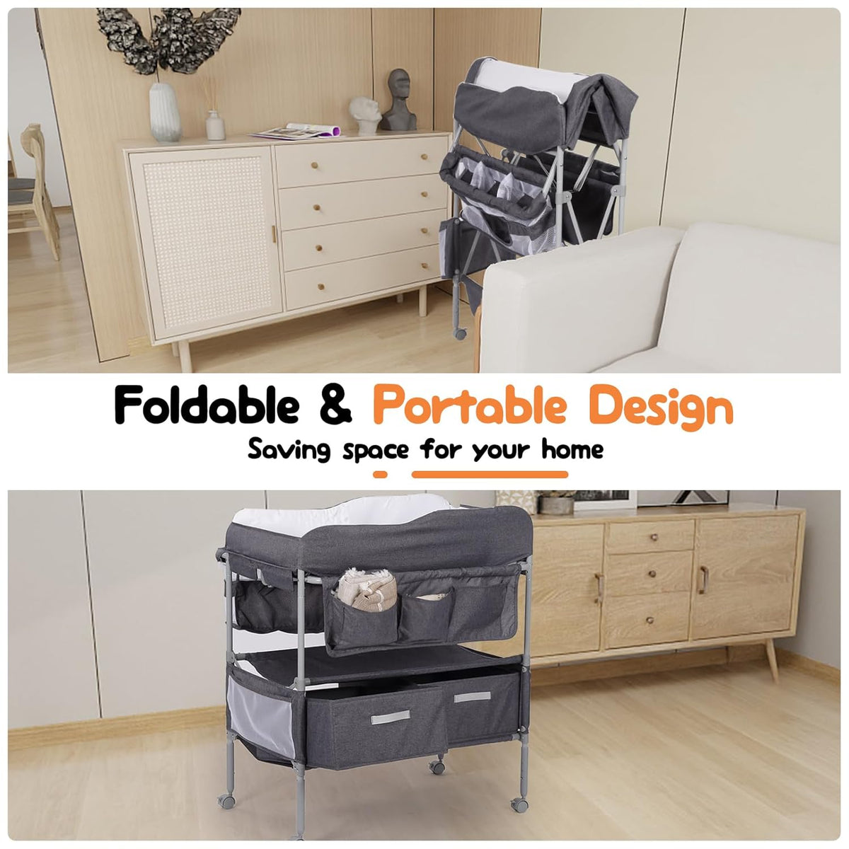 Portable Foldable Changing Table with 2 Storage Baskets U994740